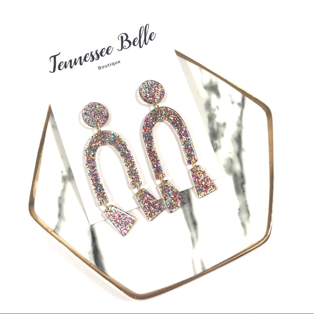 Glitter Pink Rainbow Sparkle Boutique Earrings